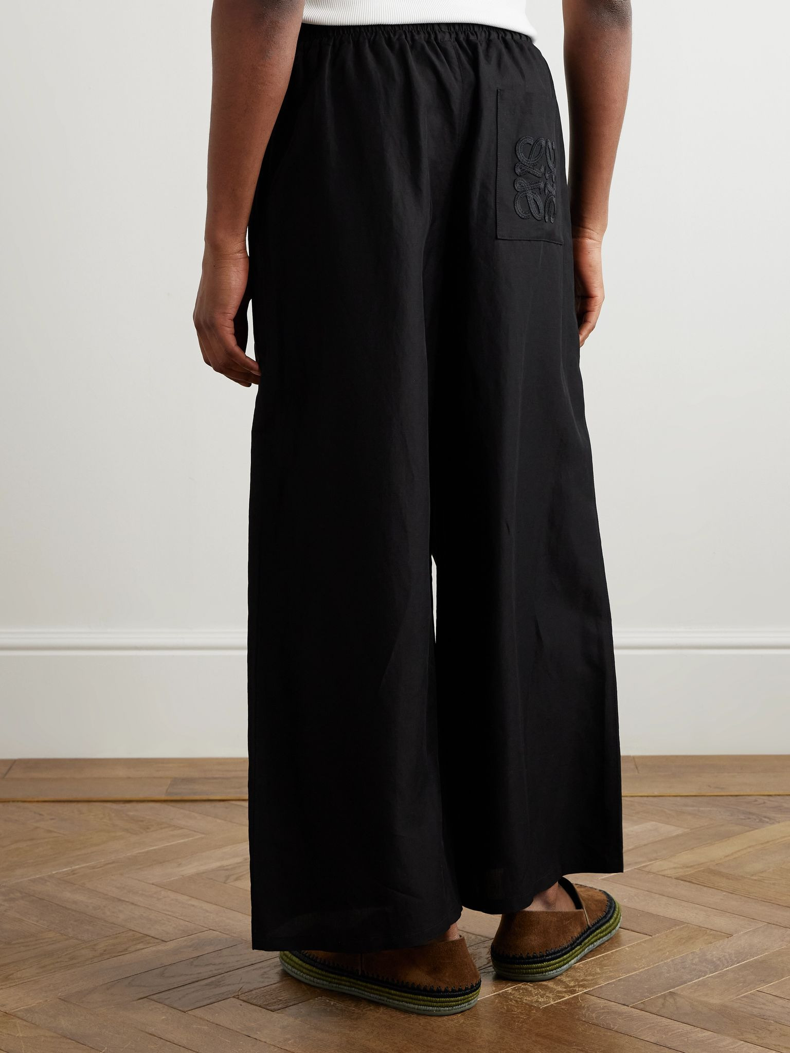 + Paula's Ibiza Wide-Leg Cropped Woven Drawstring Trousers Black - 4