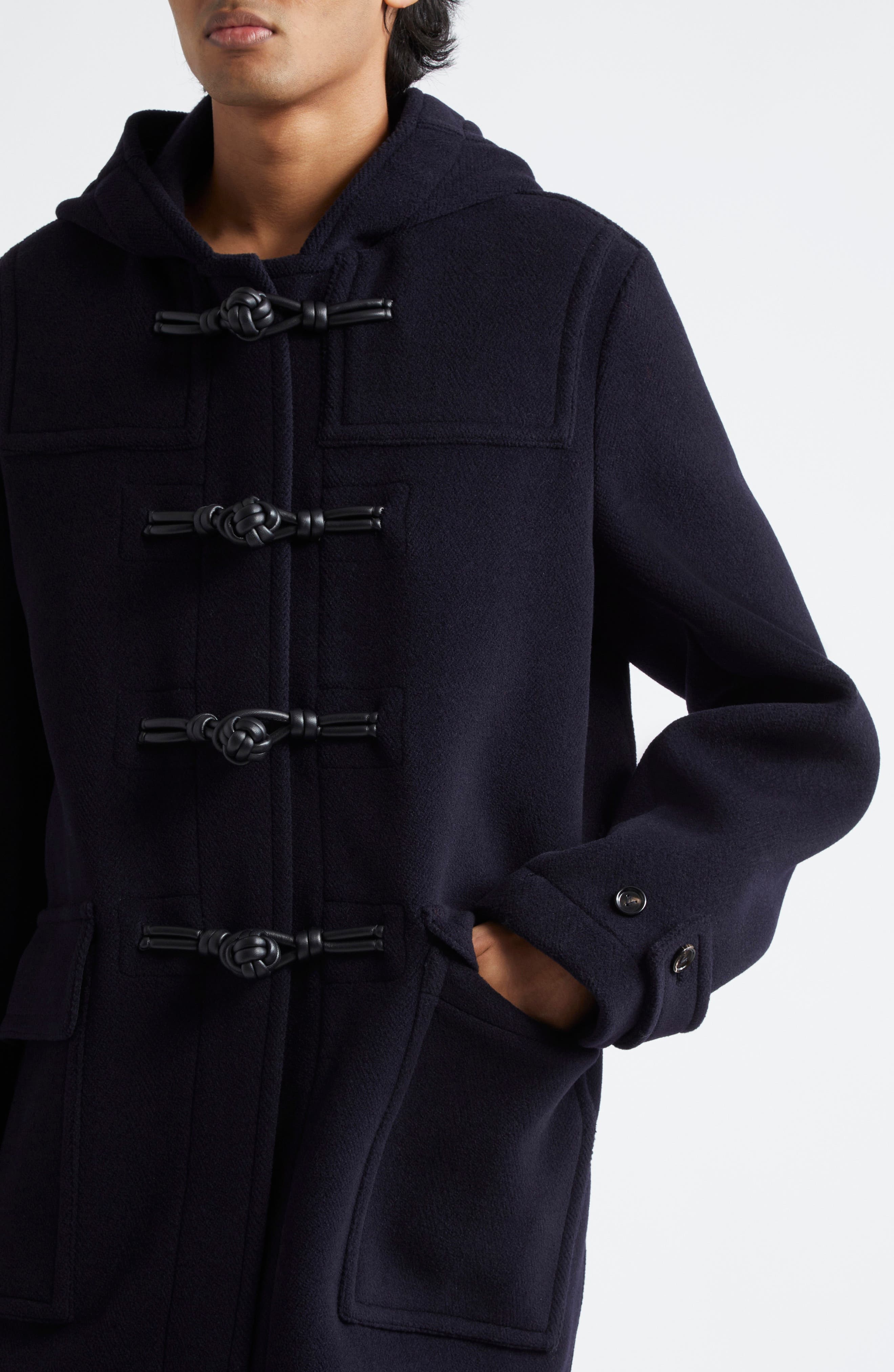Bottega Veneta Hooded Wool Duffle Coat in 4003 Navy at Nordstrom - 5