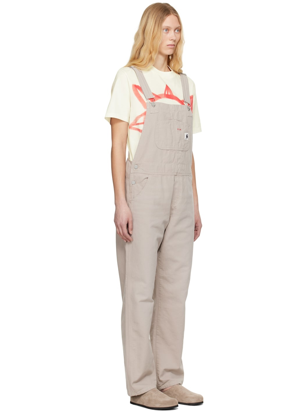 Beige Bib Straight Overalls - 2