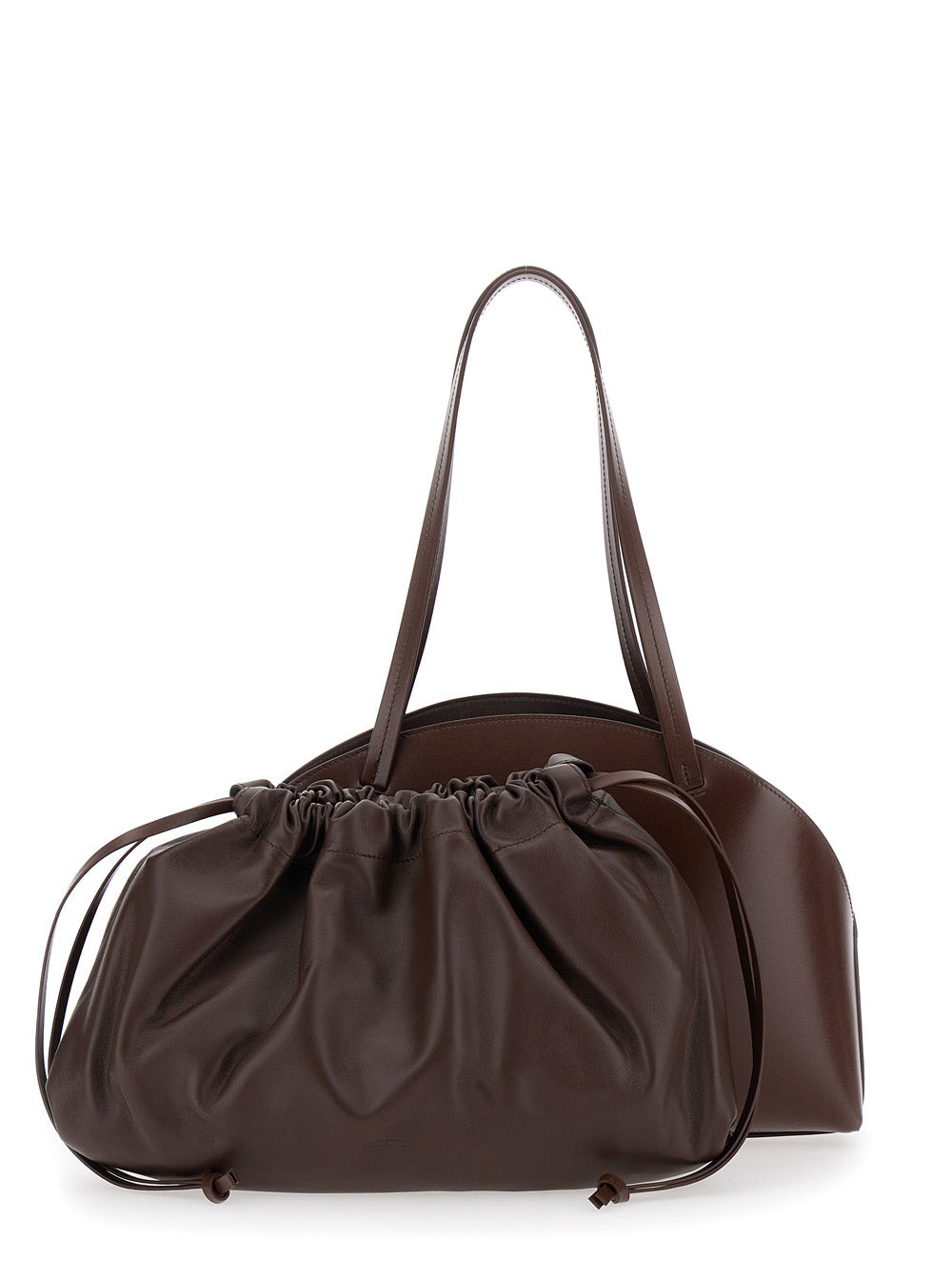 Jil Sander Women 'Curve Medium' Brown Shoulder Bag With Embossed Logo On The Front And Curved Design - 6