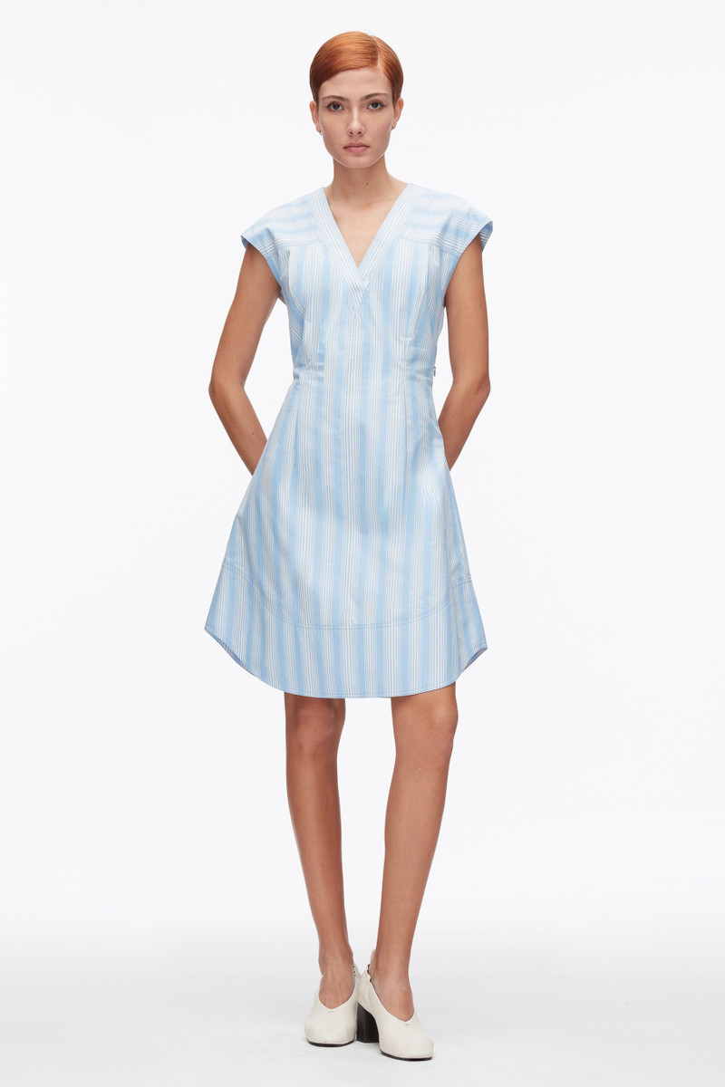 Striped Cap Sleeve Knee-Length Dress 1