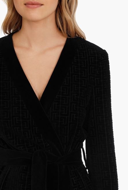 Black velvet cardigan with embossed Balmain monogram - 6
