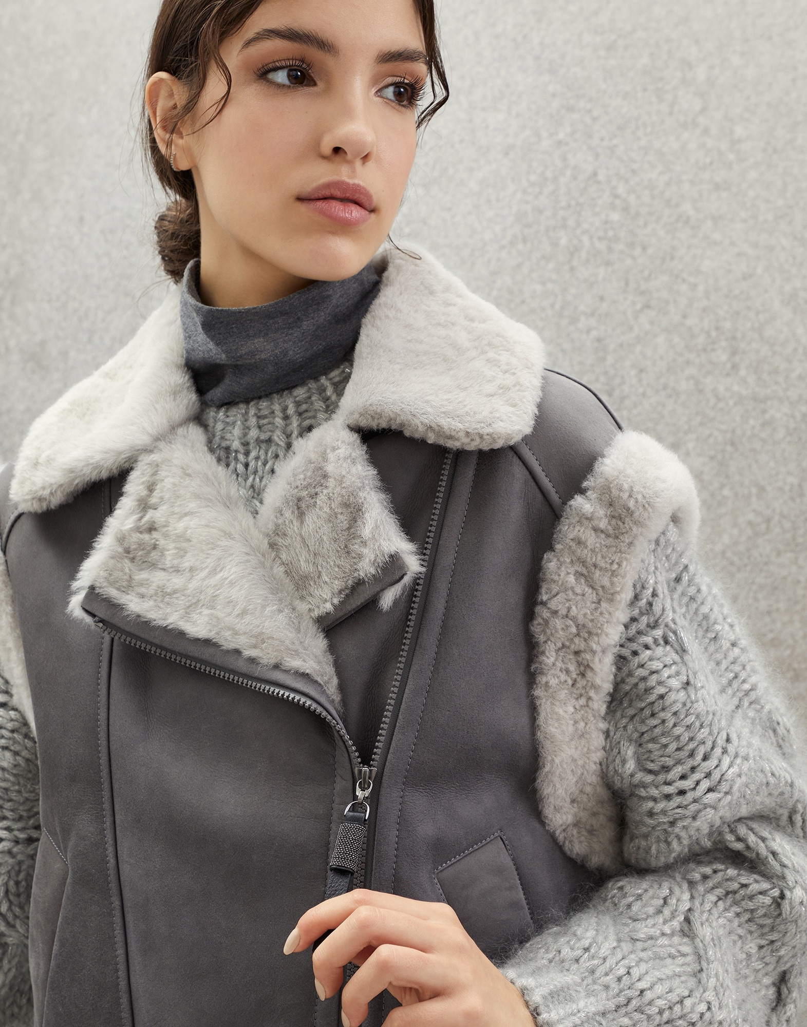 Fuzzy shearling biker vest with monili - 3