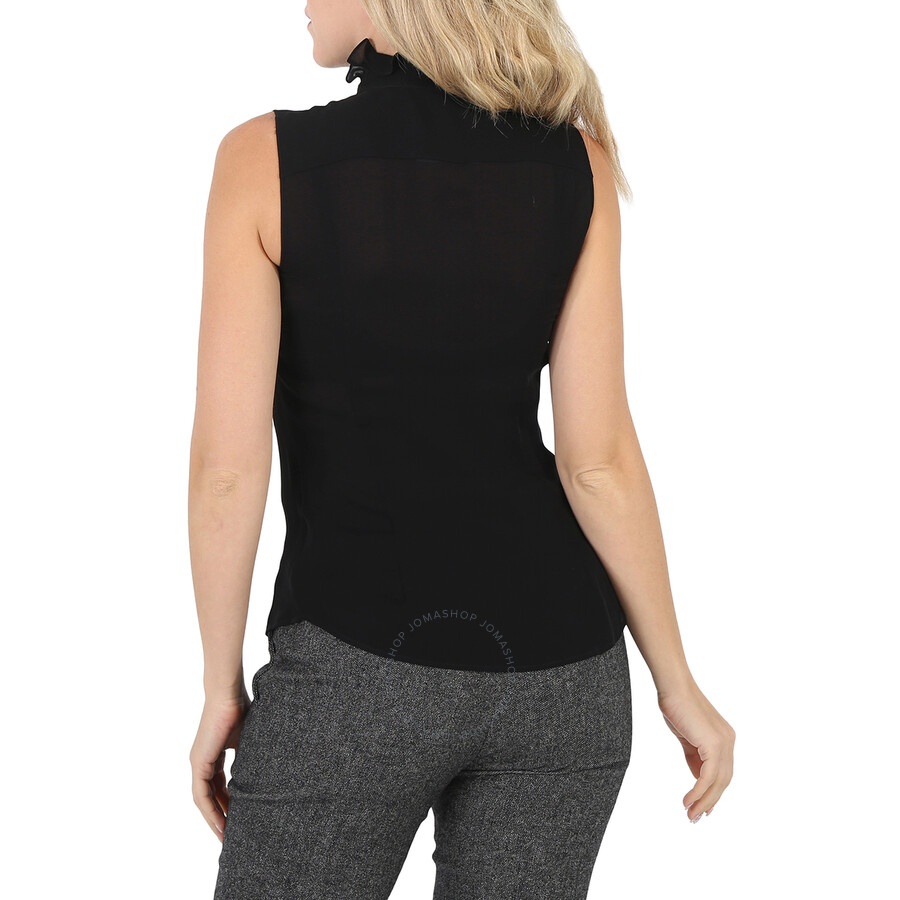 Moschino Ladies Black Ruffle-Trim Silk Sleeveless Shirt, Brand Size 38 (US Size 4) - 6