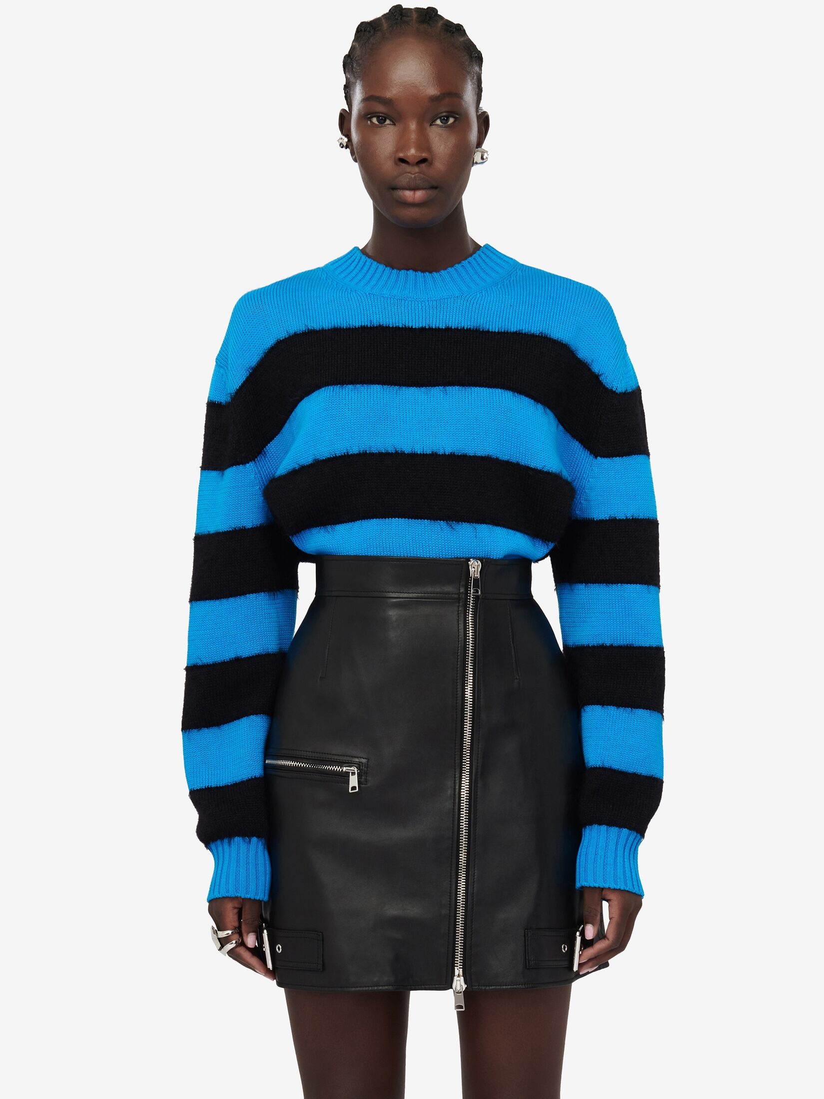 Women's Striped Crew-neck Jumper in Lapis Blue/black - 5