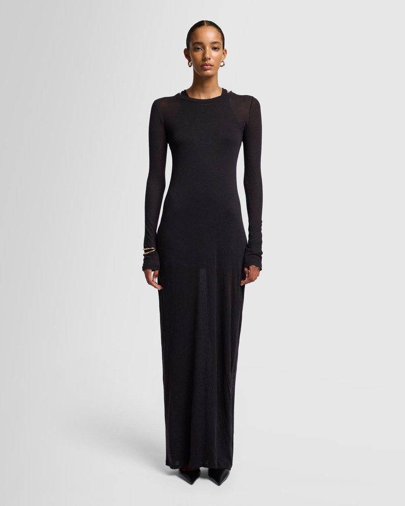 7 For All Mankind Sheer Long Sleeve Maxi Dress in Black outlook