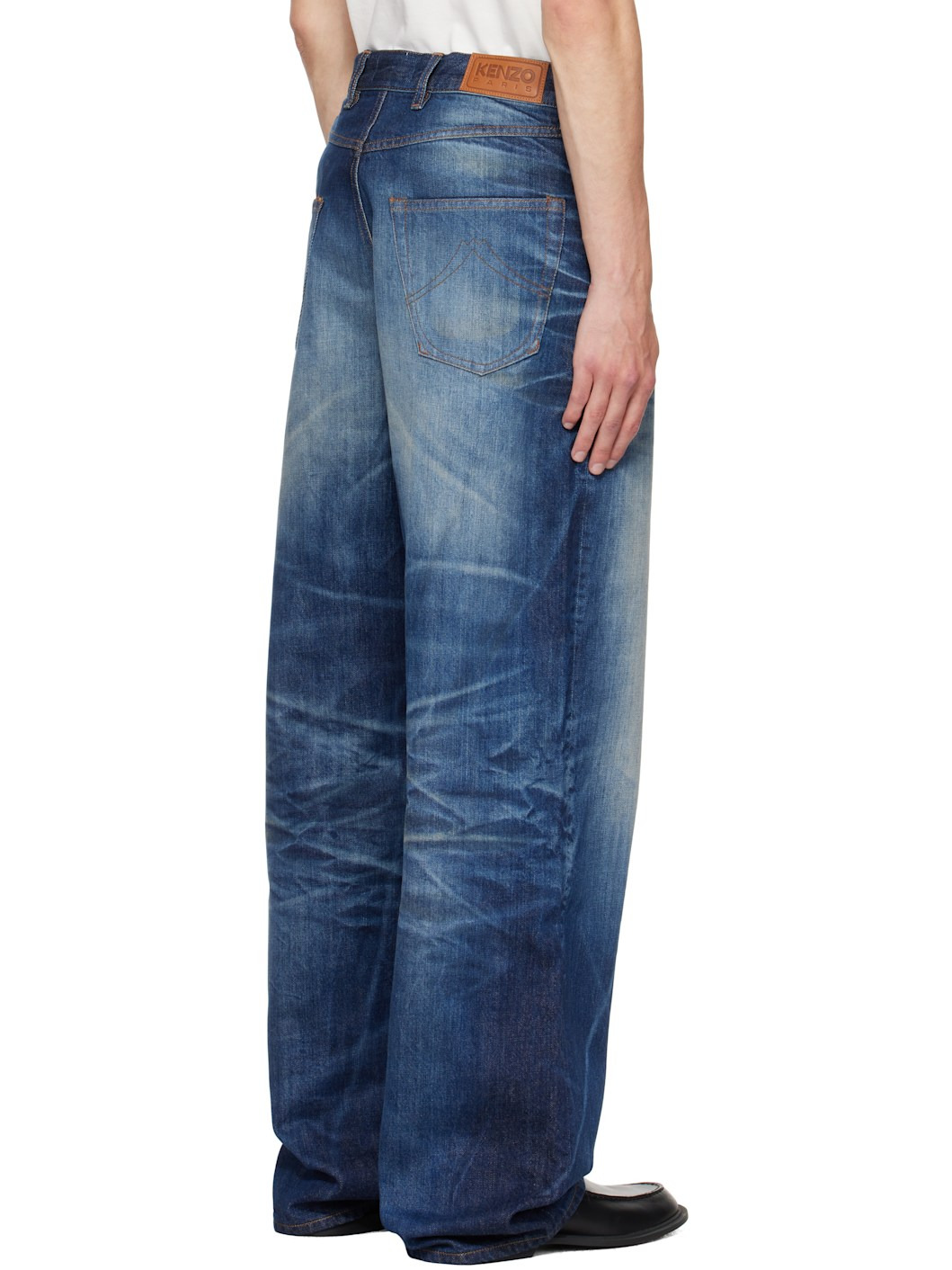 Navy Kenzo Paris Turn Up Wide Fit Jeans - 3
