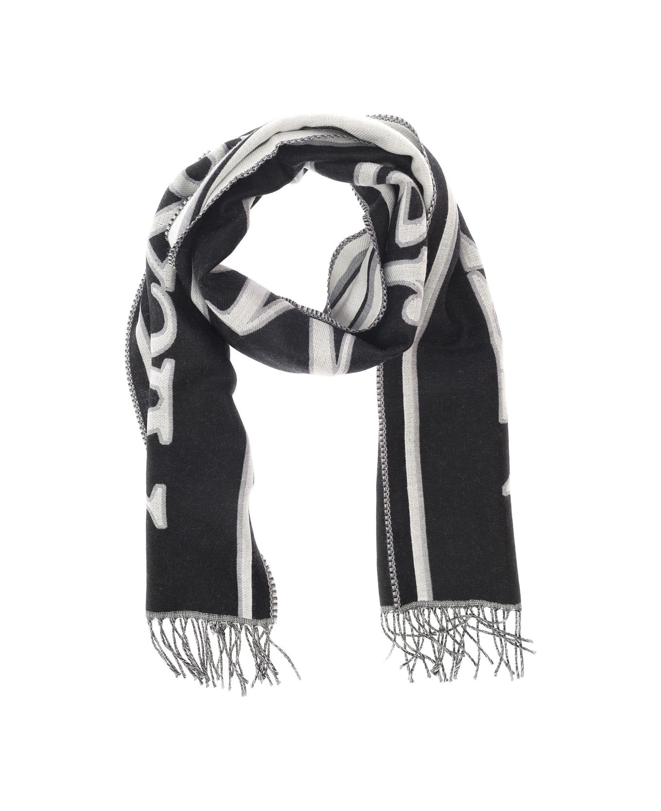 Black And White Scarf With Varsity Logo In Wool Man - 2