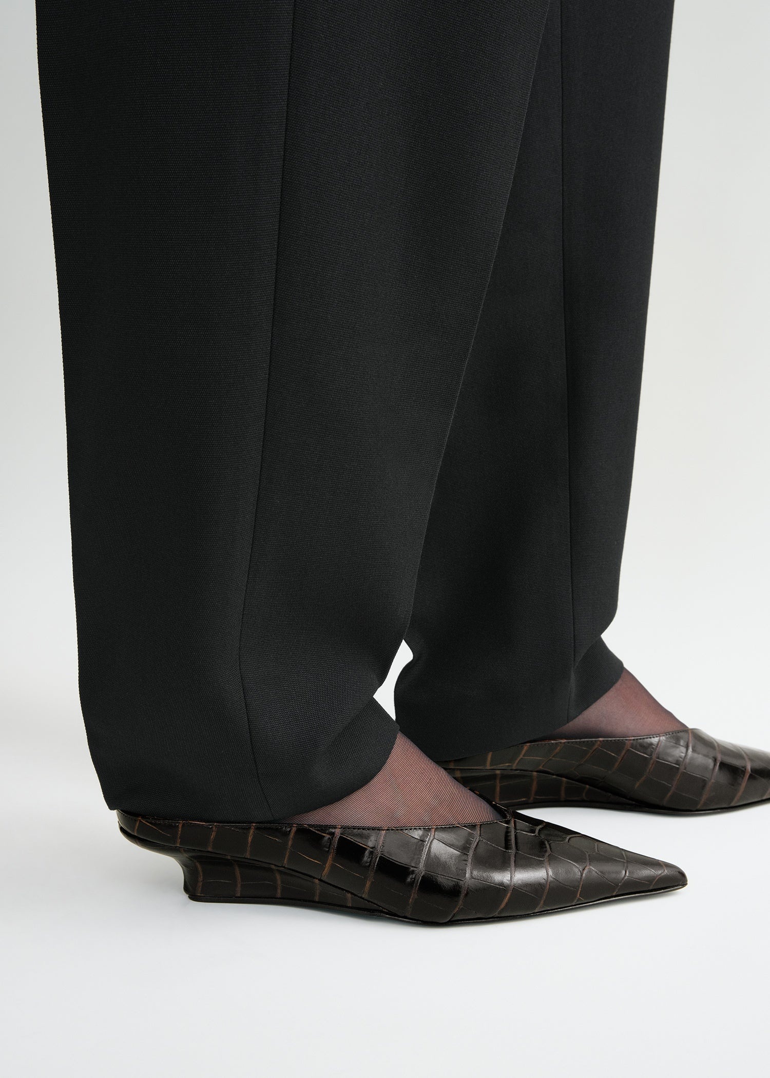 Sharp croco-embossed wedge mules dark brown - 3