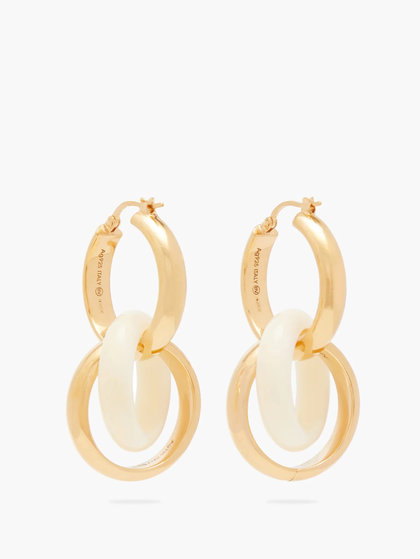 Double-hoop gold-plated silver & bone earrings - 4