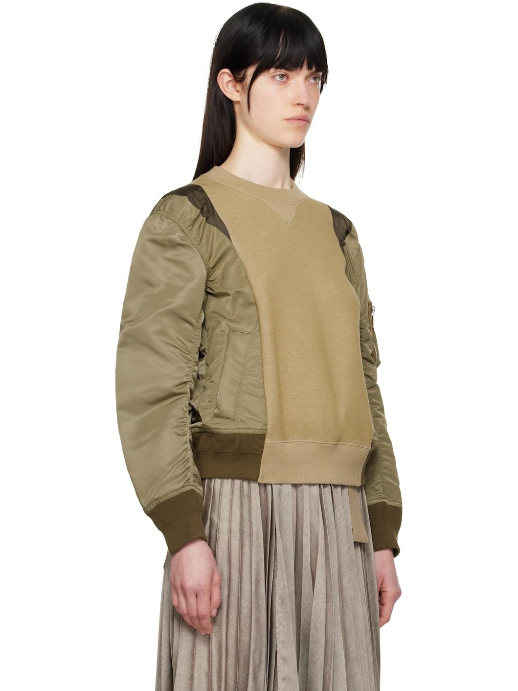 Khaki Sponge Sweat & Nylon Twill Sweatshirt - 2