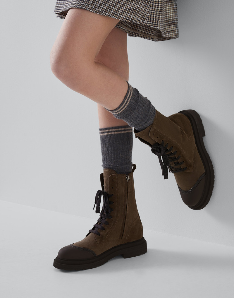 Brunello Cucinelli Suede and calfskin boots with monili outlook