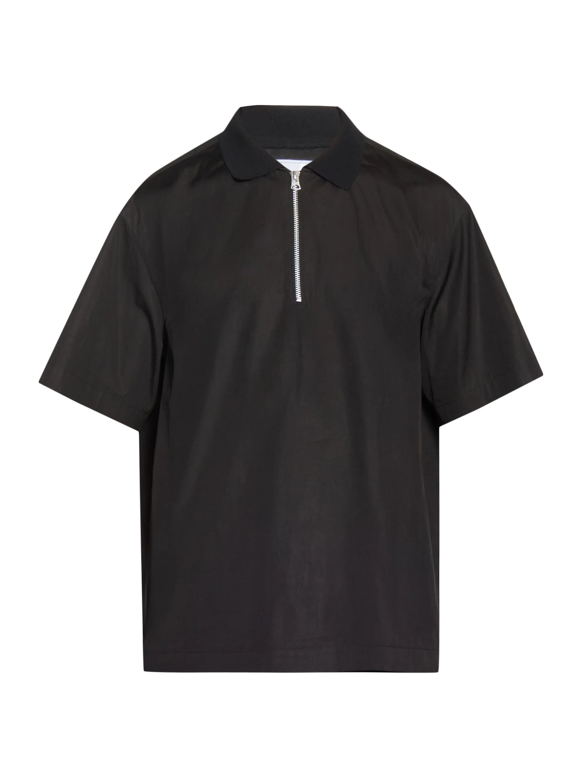 Men's Quarter-Zip Cotton Poplin Shirt - Black - 1