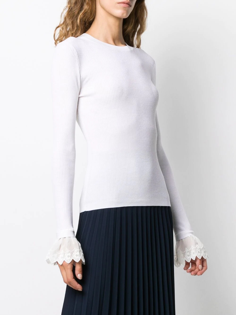 lace trim ribbed jumper - 3