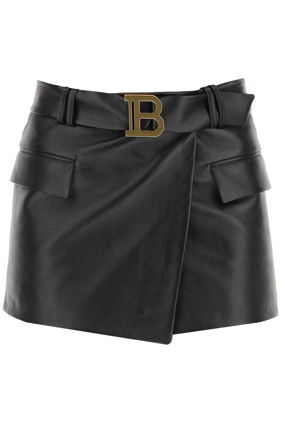 LEATHER MINI SKIRT WITH B LOGO BUCKLE - 1