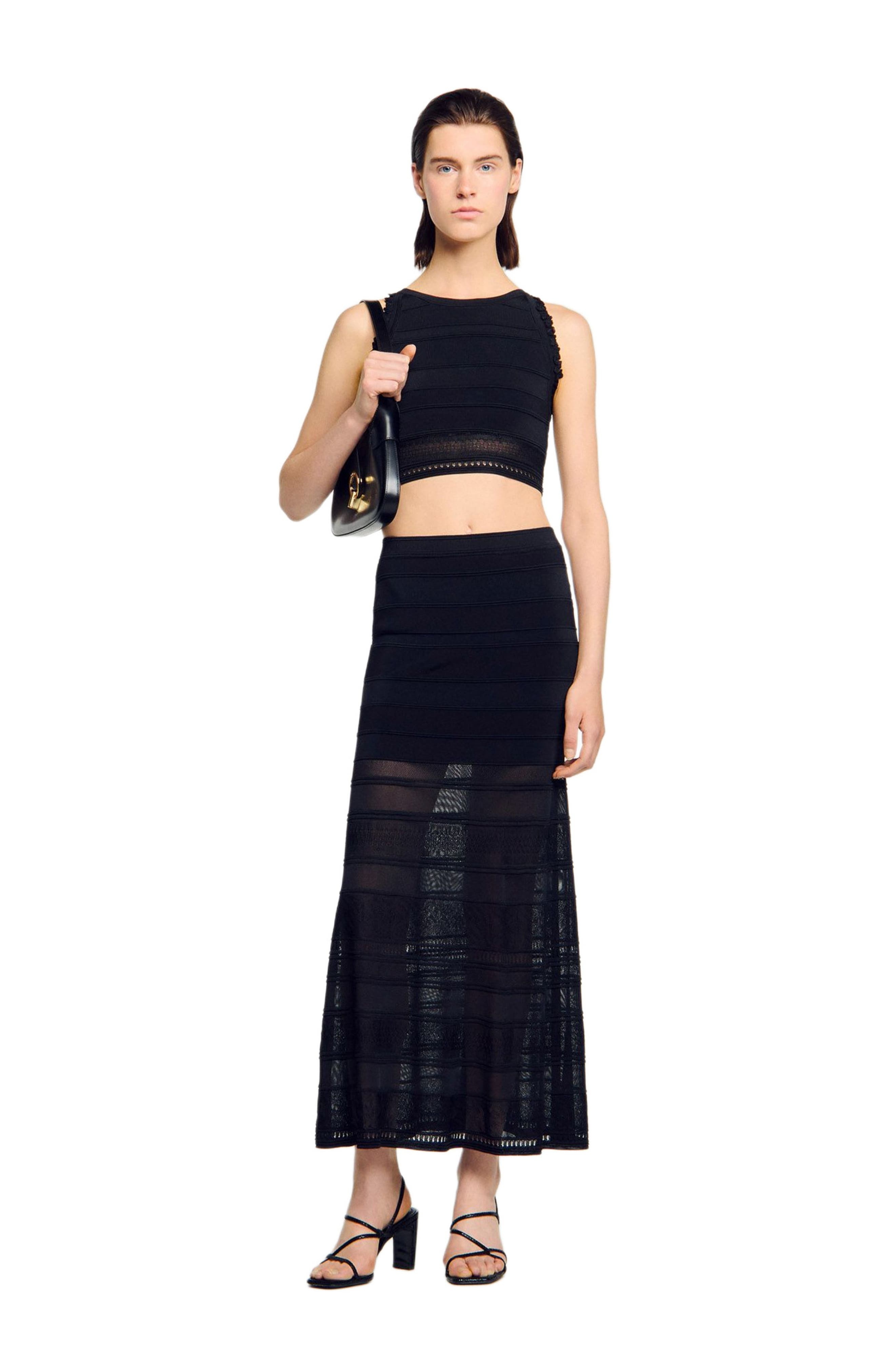 SANDRO Maxi decorative knit skirt in Black at Nordstrom - 6