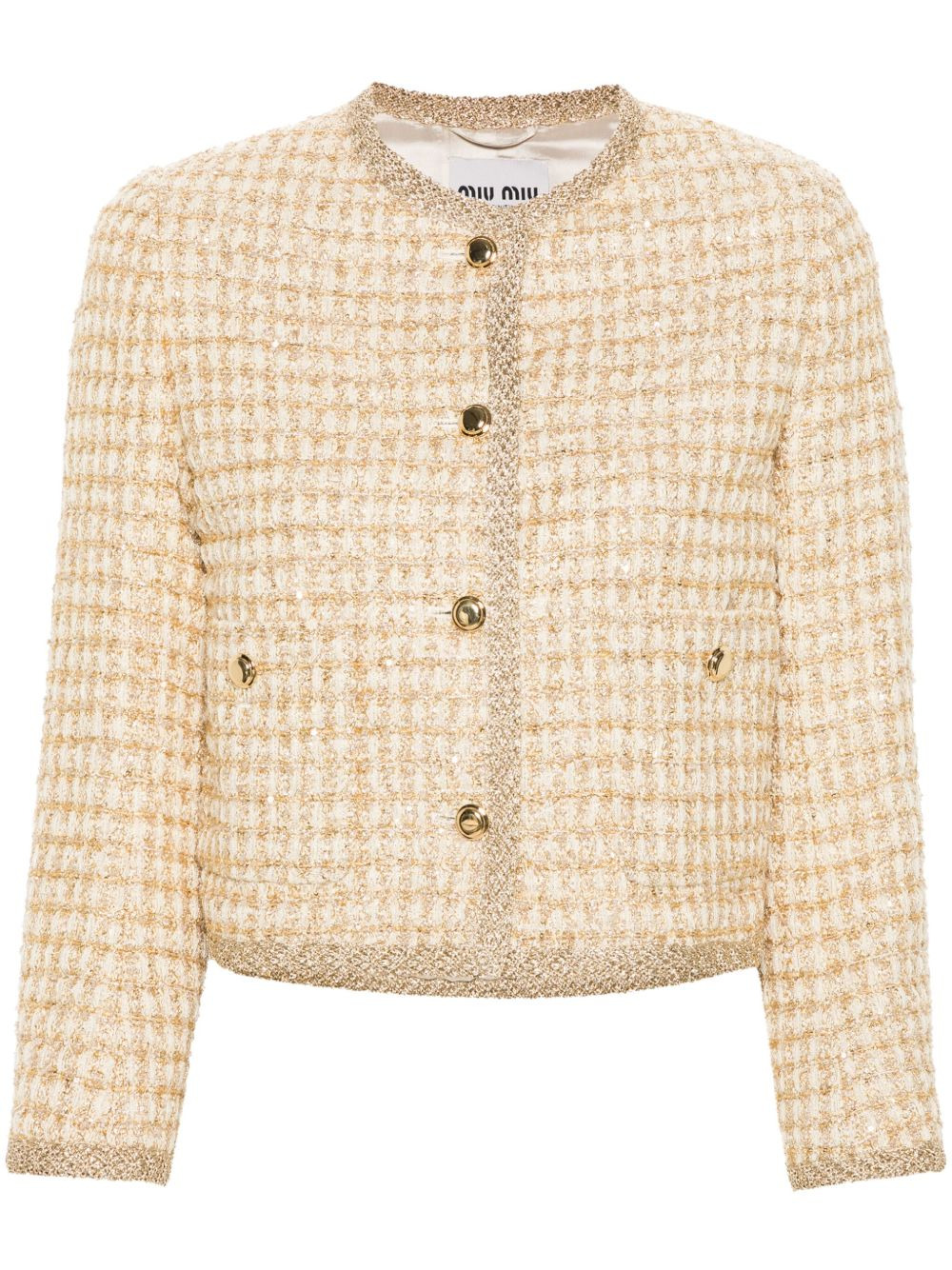 logo-patch tweed jacket - 1