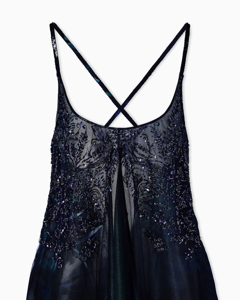 LONG DRESS IN EMBROIDERED FABRIC AND PRINTED SILK 5