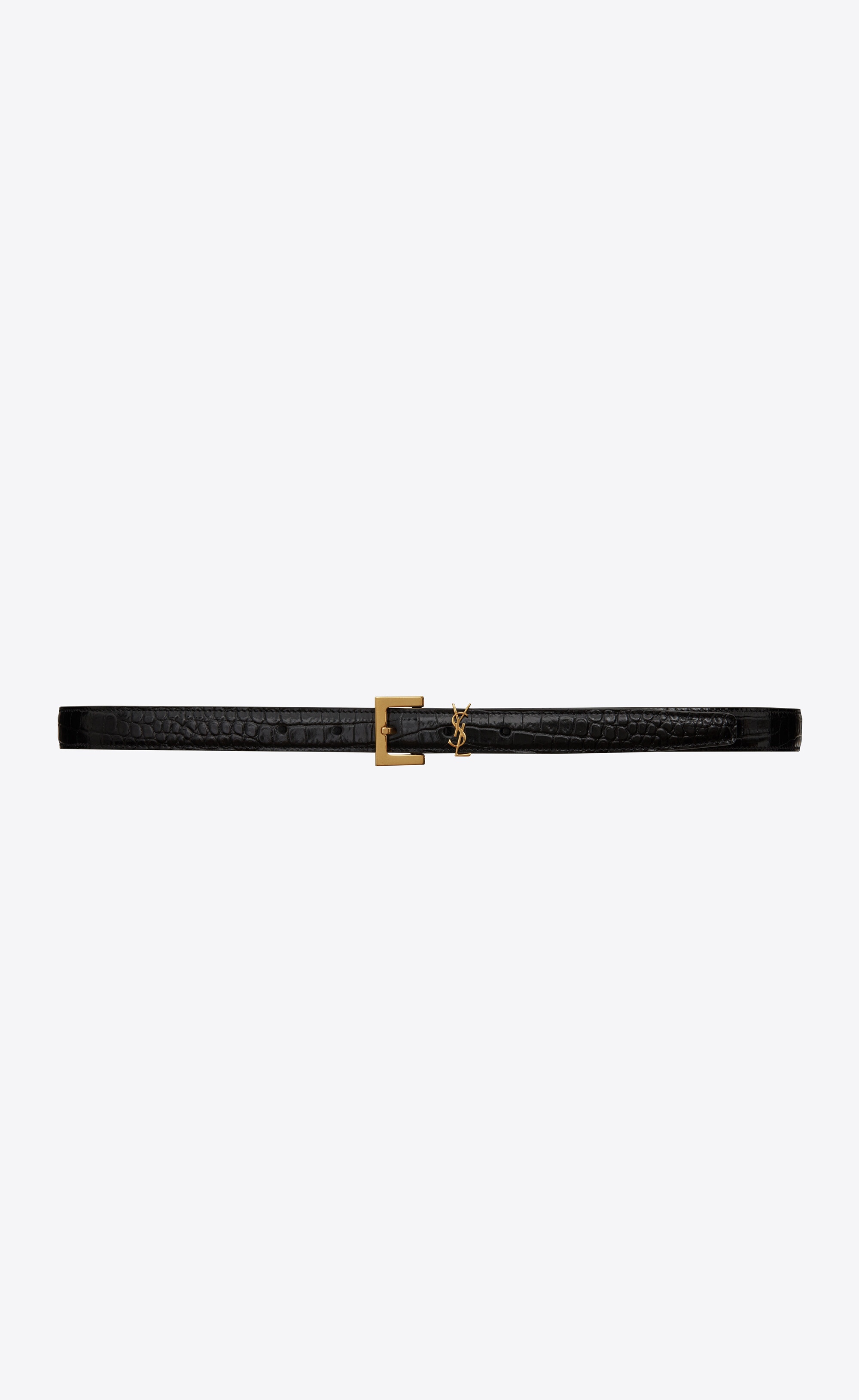 narrow monogram belt with square buckle in crocodile embossed leather - 1