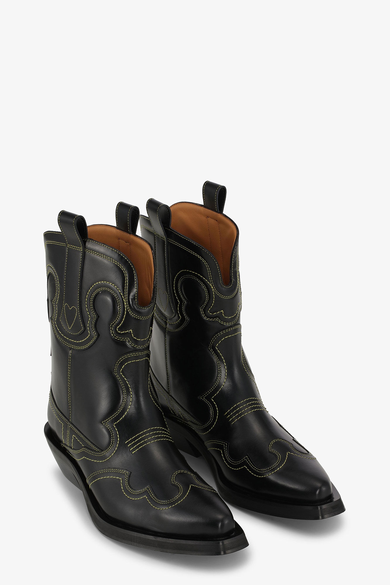 BLACK/YELLOW LOW SHAFT EMBROIDERED WESTERN BOOTS - 3