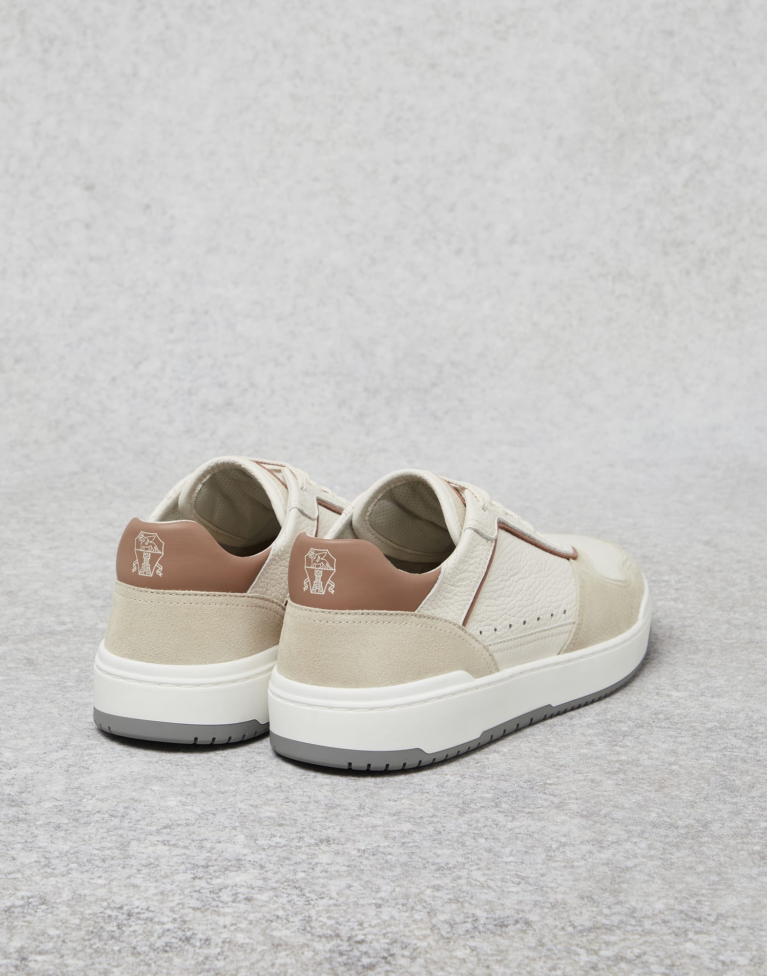 Grained calfskin and washed suede basket sneakers - 2