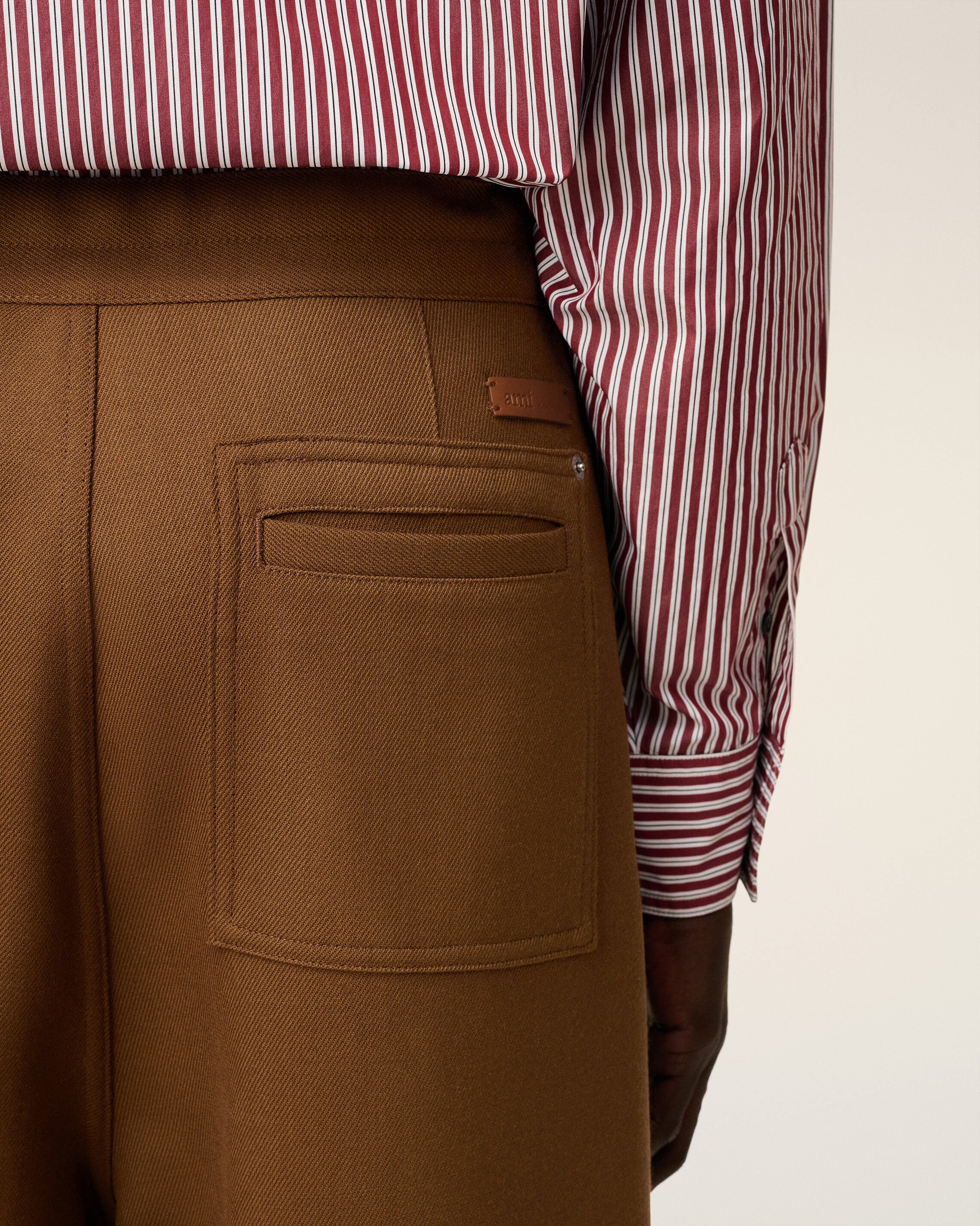 BROWN WOOL ZIPPED TROUSERS - 5