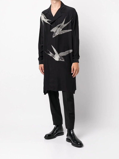 Yohji Yamamoto bird-print silk shirt outlook