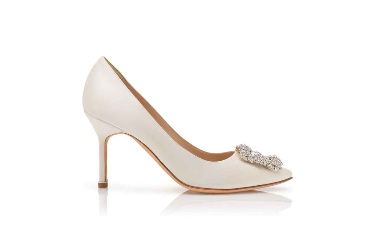 Cream Satin Jewel Buckle Pumps - 1