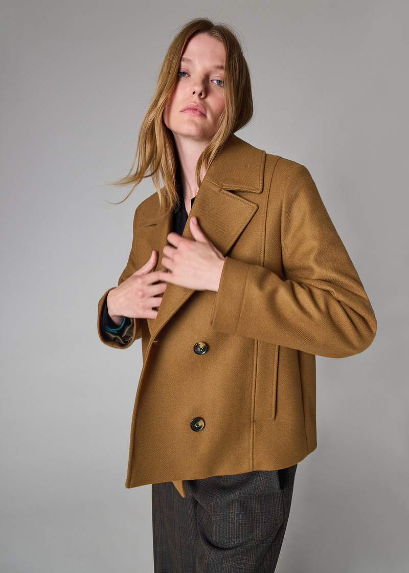Women's Brown Wool-Cashmere Blend Pea Coat 10
