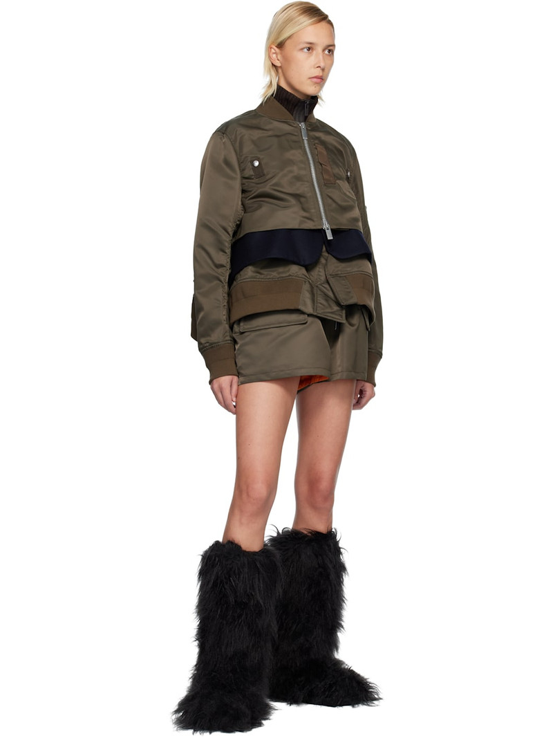 sacai Khaki Nylon Twill Shorts outlook