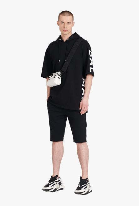 Oversized black eco-designed cotton hooded sweatshirt with white Balmain logo print - 2