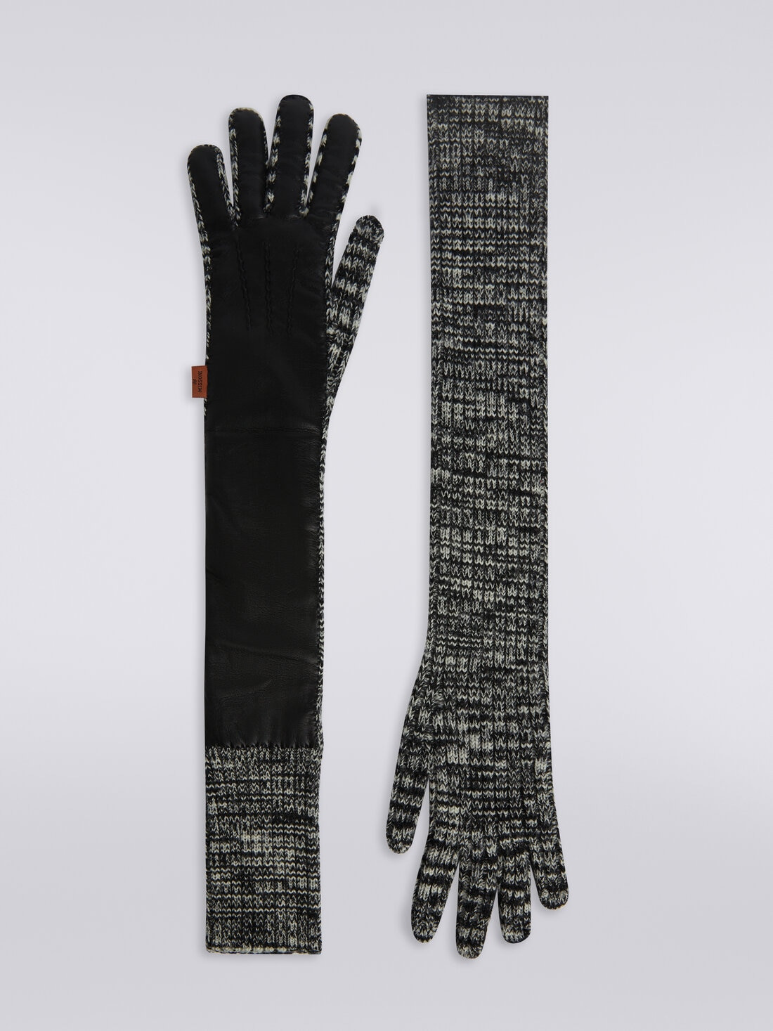Long leather and slub wool gloves - 1