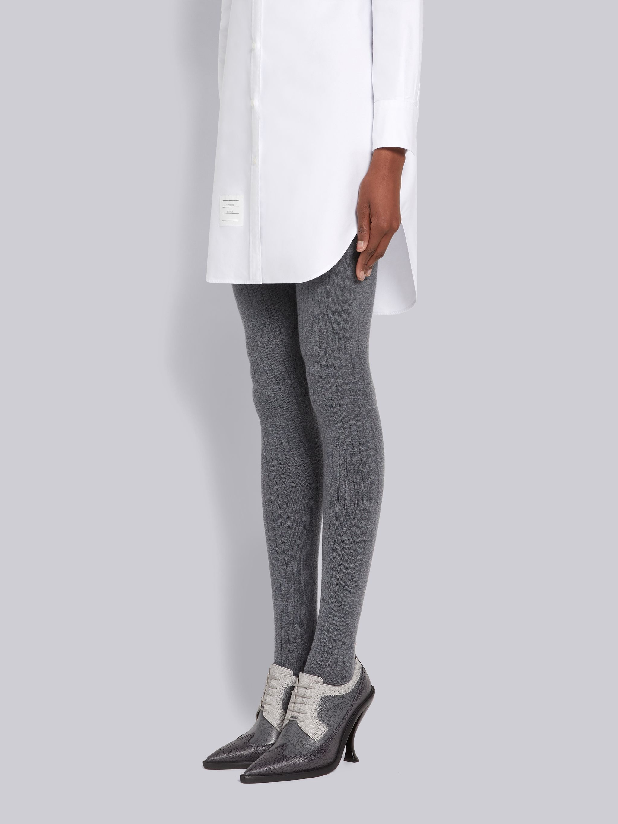 Medium Grey Fine Merino Wool Opaque Rib Tights - 2