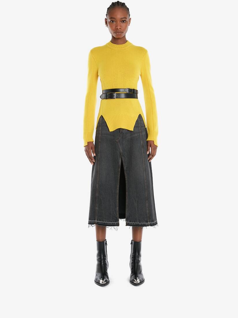Denim A-line Skirt in Stone Washed Black - 2
