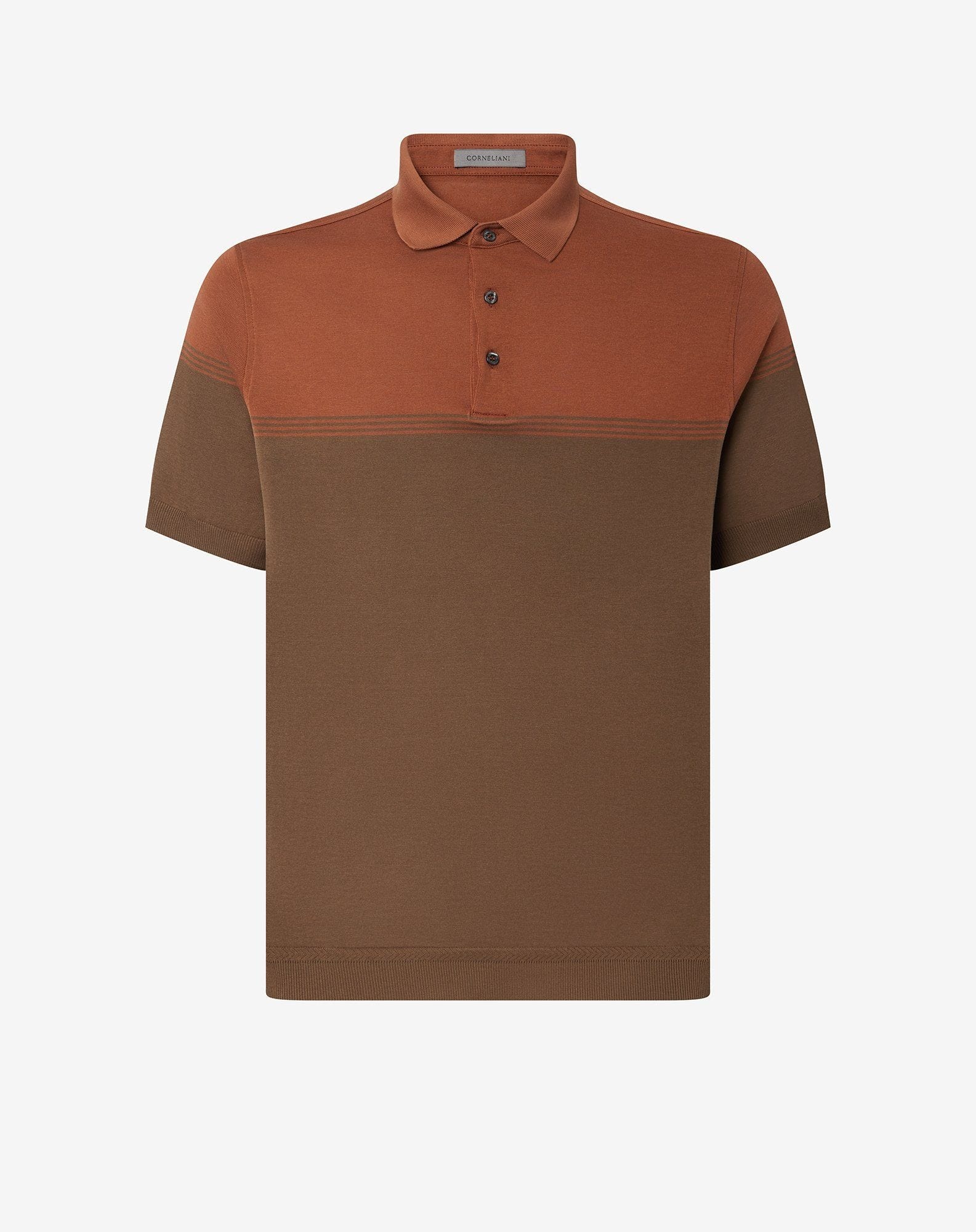 Burned earth/chestnut brown button-up lisle thread polo shirt - 1