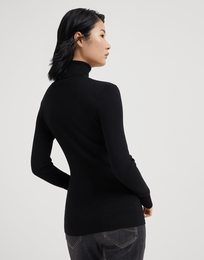 Brunello Cucinelli Lightweight turtleneck sweater in sparkling cashmere and silk rib knit outlook