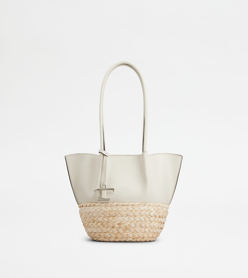 SHOPPING BAG IN STRAW AND LEATHER SMALL - WHITE, NATURAL 1