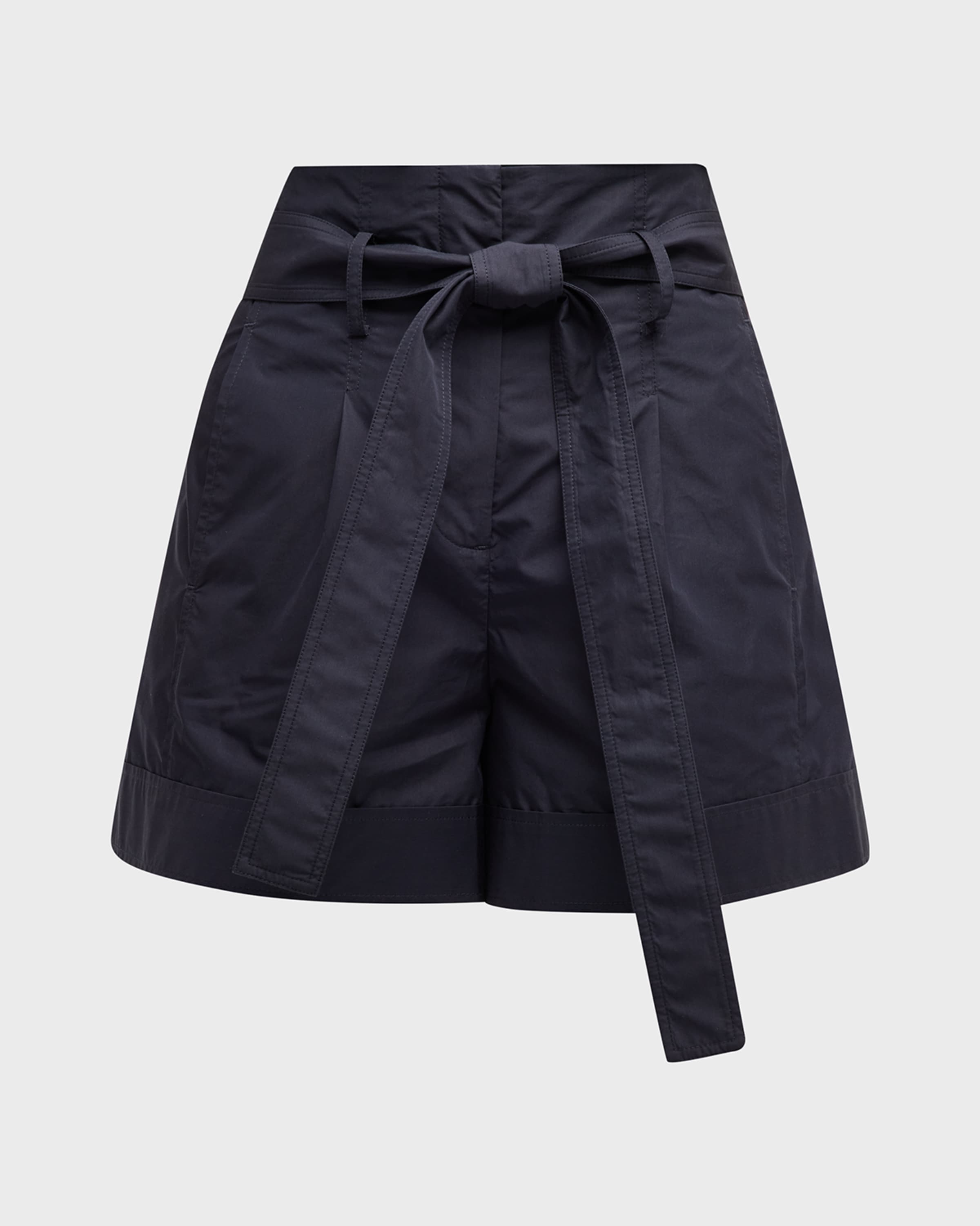 High Rise Belted Cotton Shorts - 1