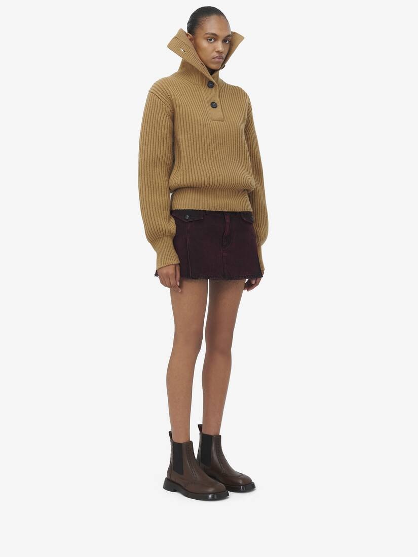 Funnel Neck Buttoned Neck Jumper - 4