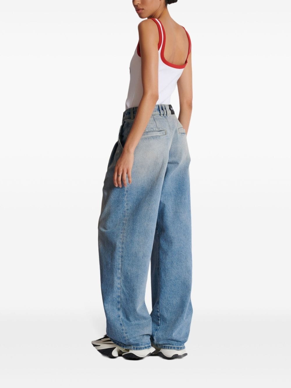 Pleated Loose Denim Pants - 4