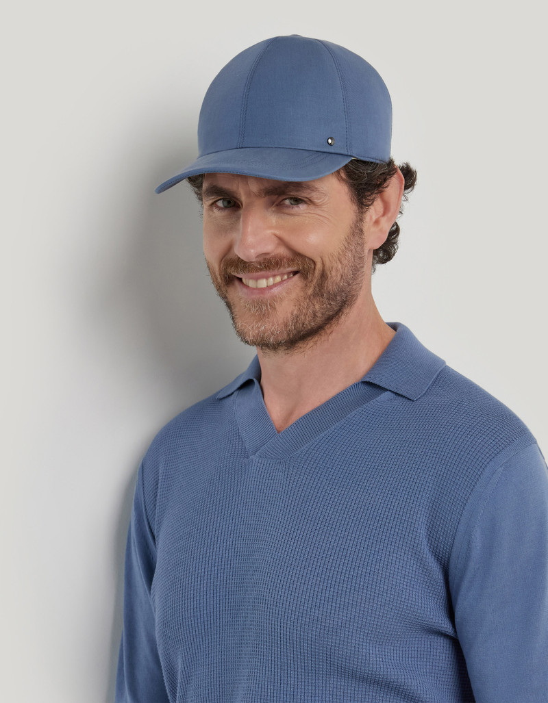Canali LIGHT BLUE BASEBALL CAP WITH LEATHER STRAP outlook