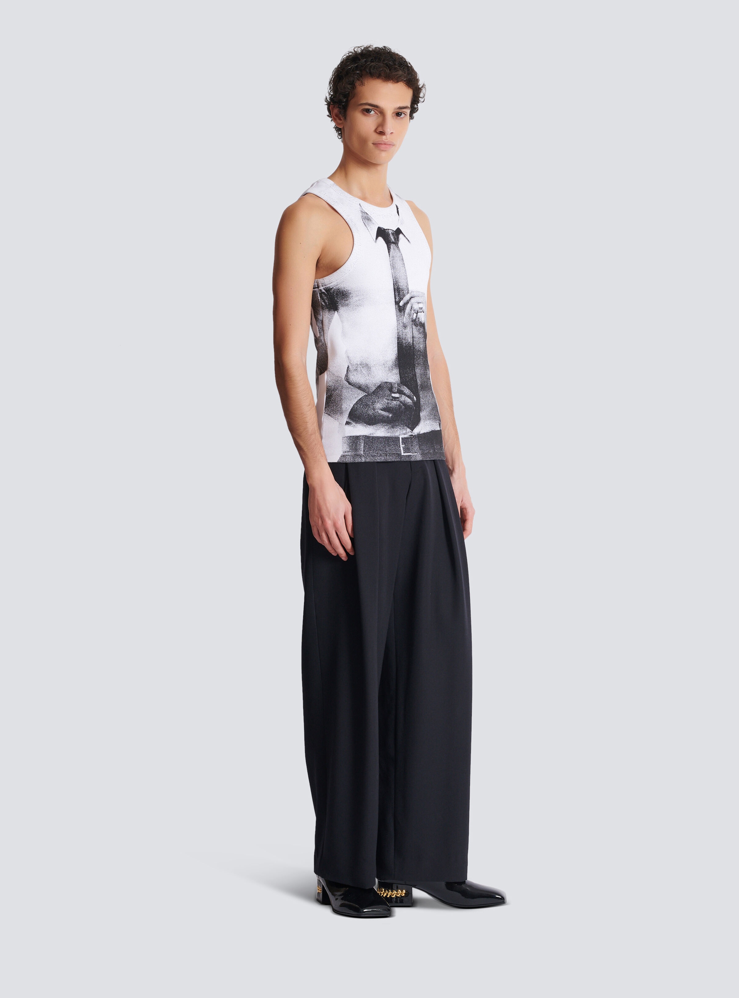 Ribbed tank top with Tie print - 3