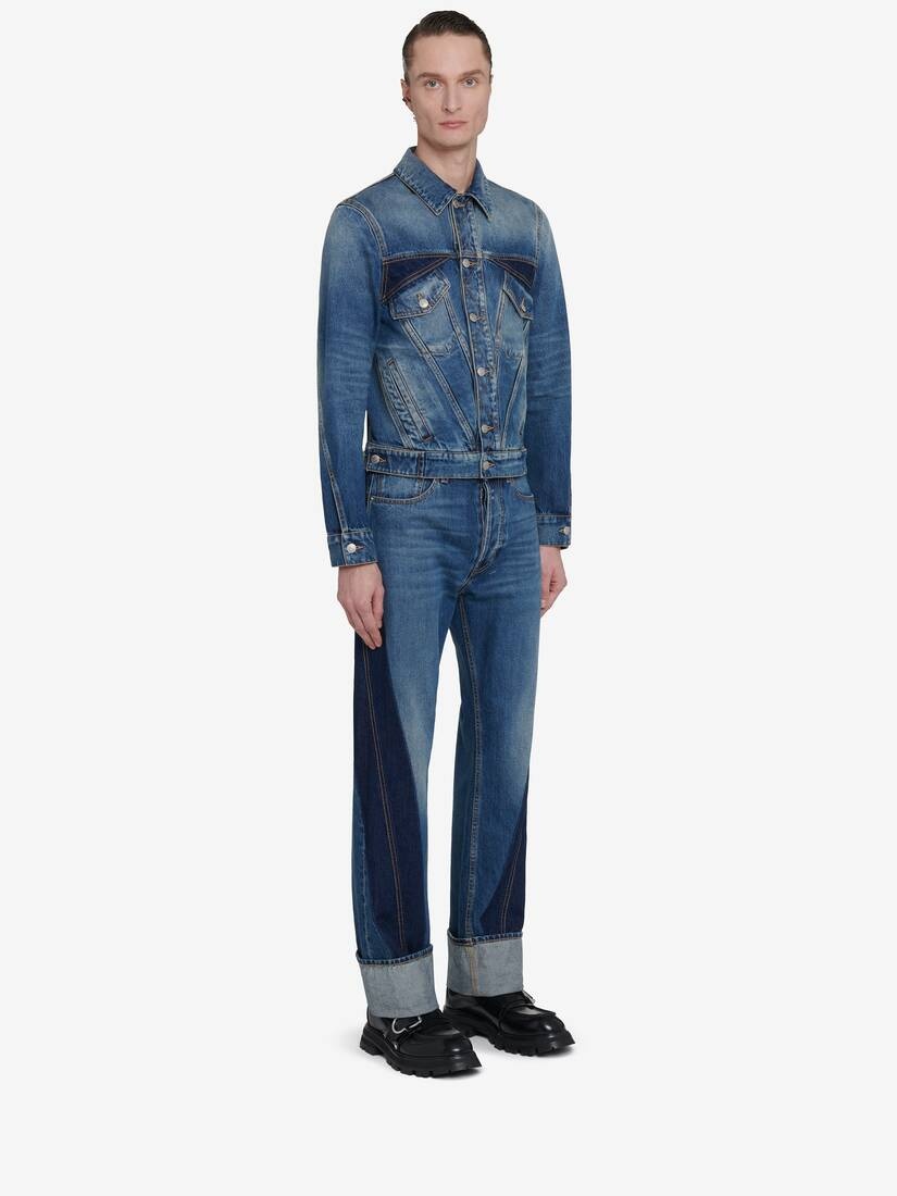 Men's Twisted Seam Denim Jacket in Washed Blue - 4