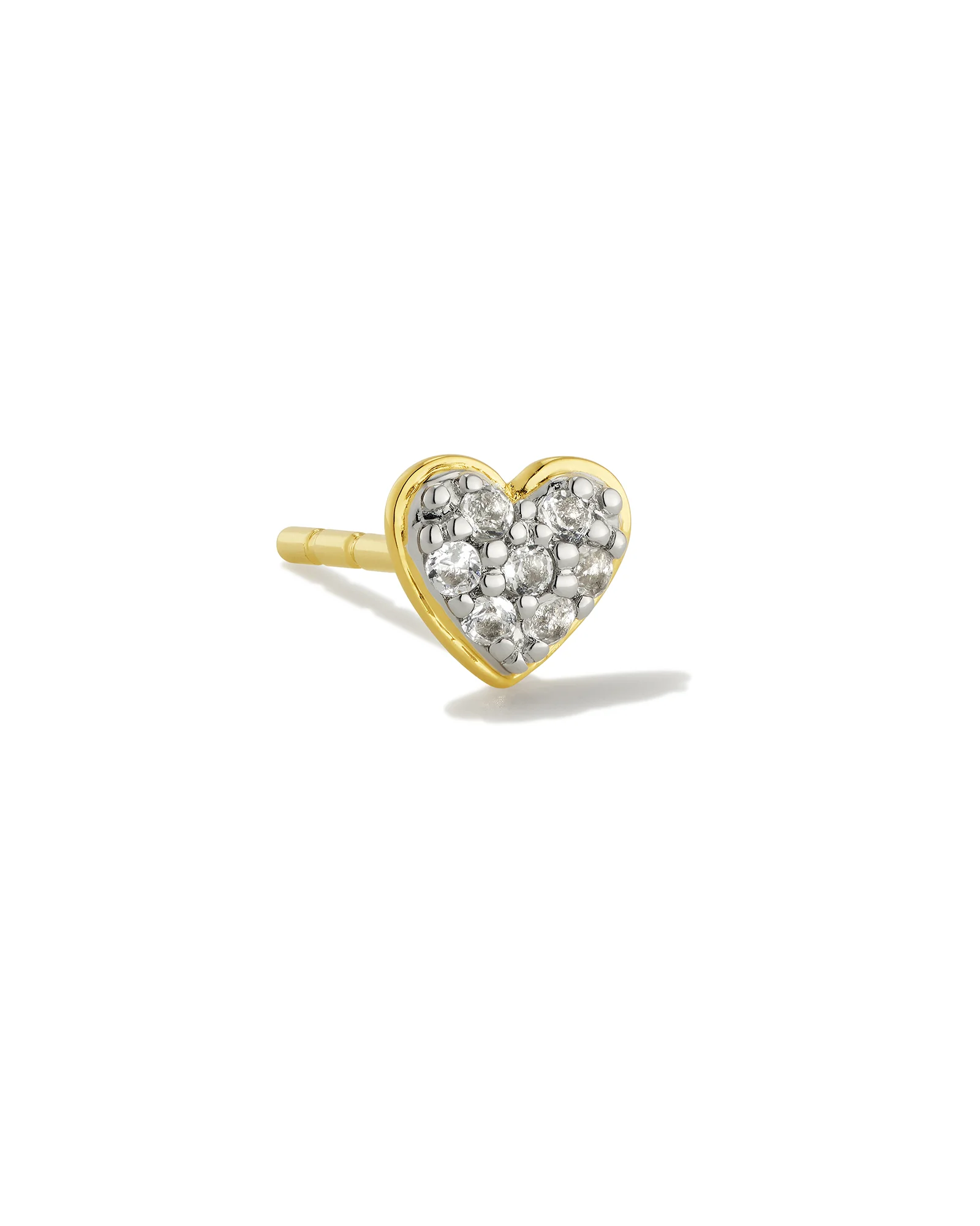 Mini Pave Heart 18k Gold Vermeil Single Stud Earring in White Topaz - 1