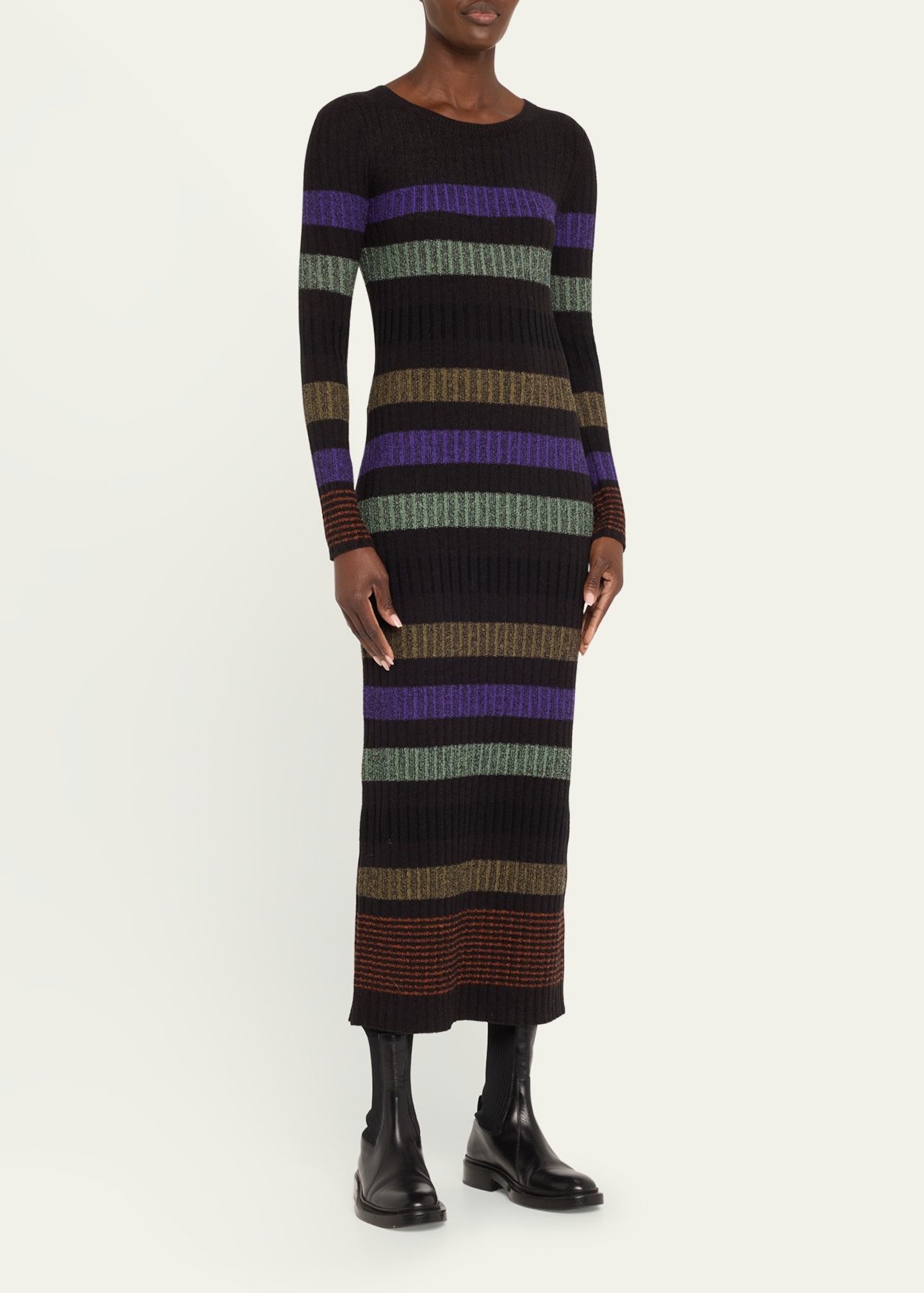 Amber Stripe Long Sleeve Wool Maxi Dress - 4