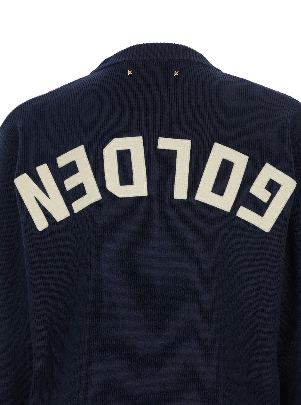 Golden Goose Men Blue Ribbed Sweater With Logo Lettering On The Back In Cotton Man - 3