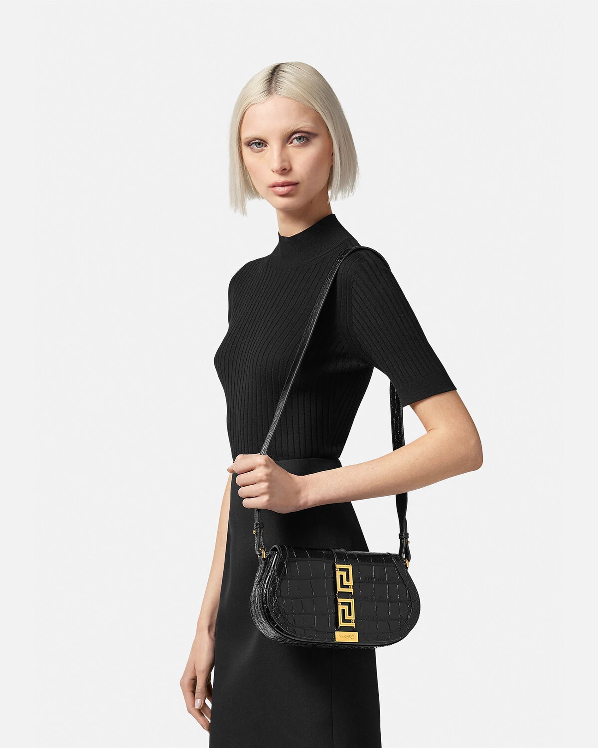 Croc-Effect Greca Goddess Shoulder Bag - 6