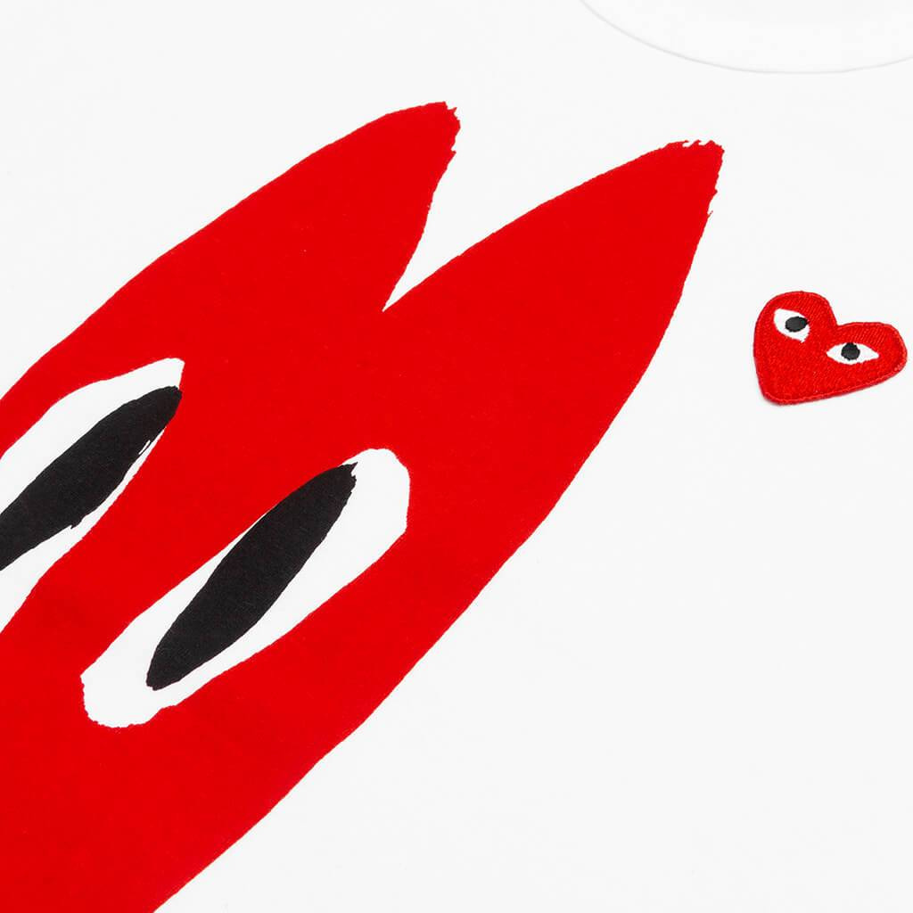 COMME DES GARCONS PLAY RED EMBLEM LONG HEART T-SHIRT - WHITE - 4
