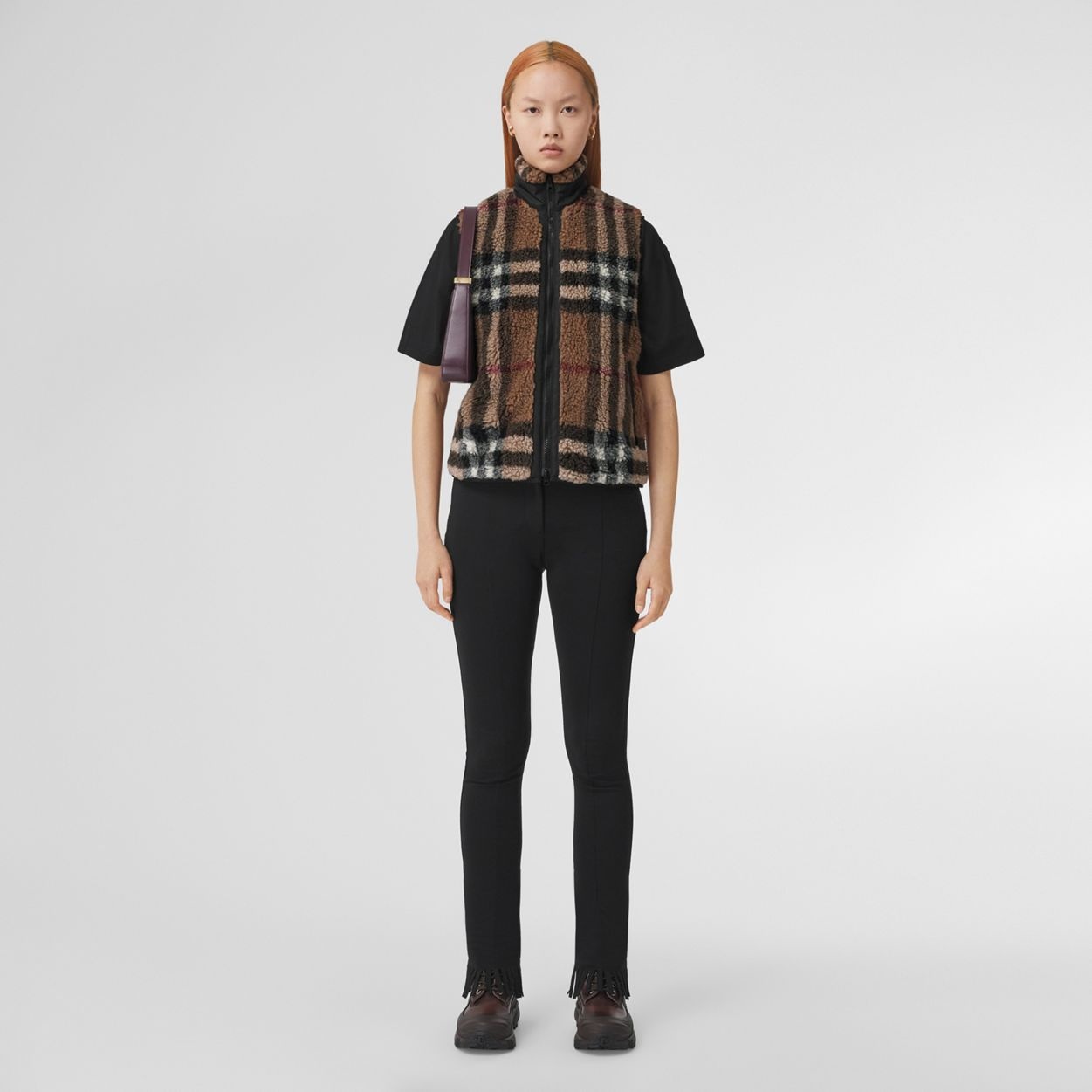 Check Wool Cashmere Blend Fleece Gilet - 2