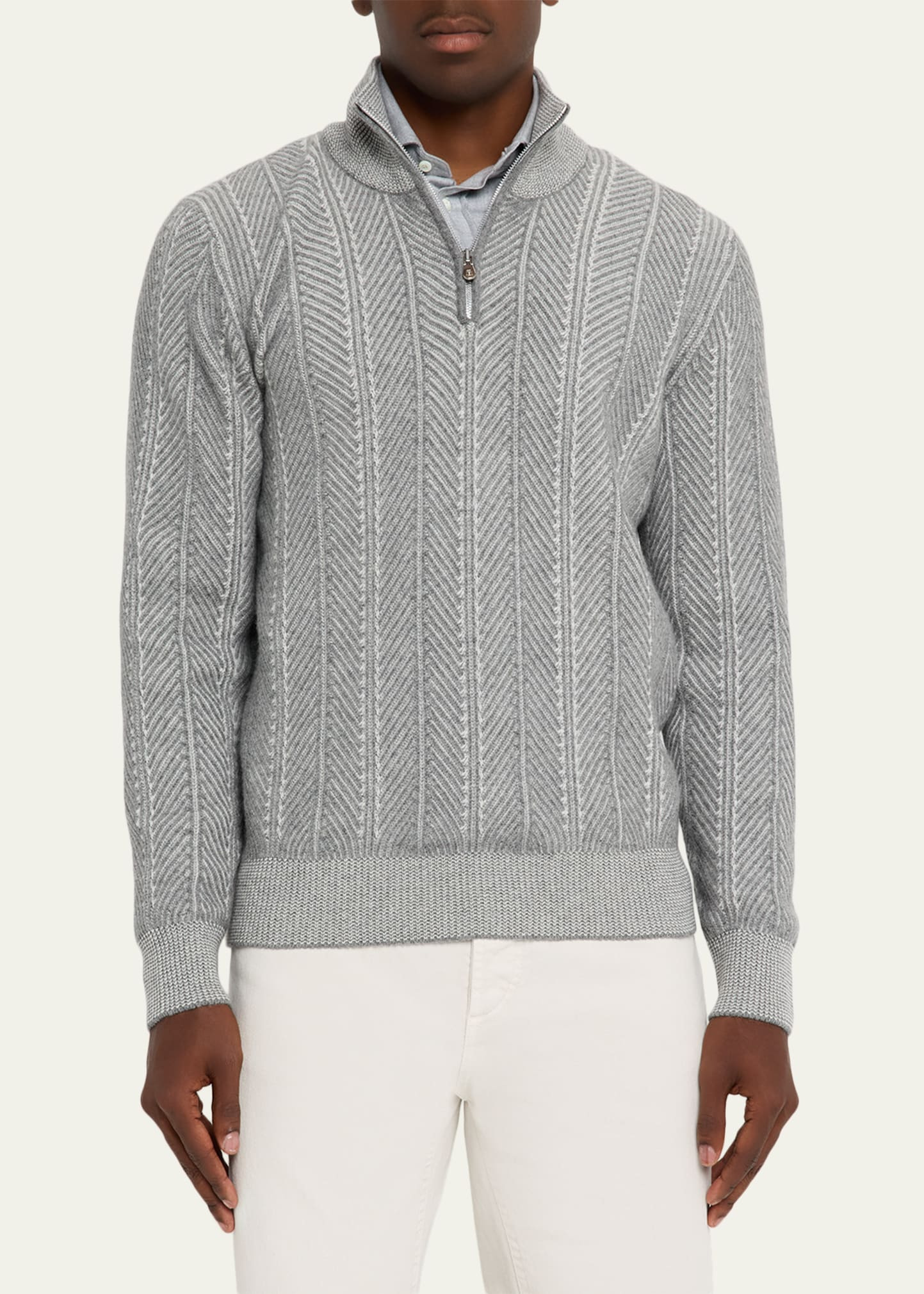 Men's Cashmere Chevron Vanise Quarter-Zip Sweater - 4
